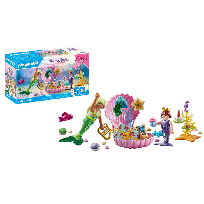 PLAYMOBIL - Fête d'Anniversaire des Sirènes Princess Magic 71446, Set de Jeu avec Coquillage, Gâteaux et Accessoires, 4 Ans et Plus
