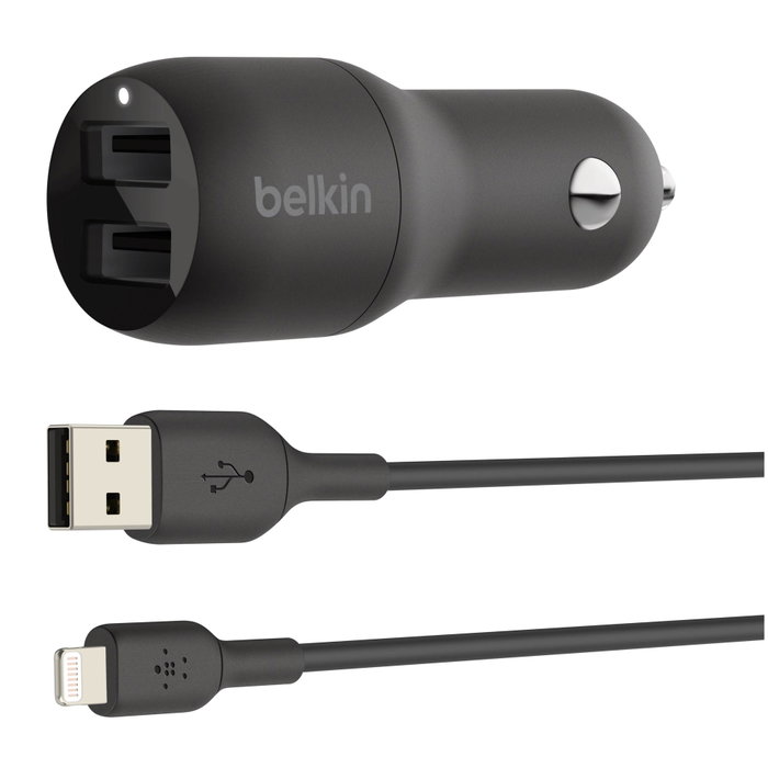 Belkin Chargeur de voiture Boost Charge 24W double USB-A avec câble Lightning 1m noir
