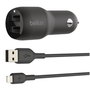 Belkin Chargeur de voiture Boost Charge 24W double USB-A avec câble Lightning 1m noir