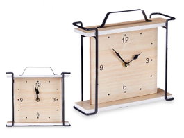 Giftdecor Horloge de Table Carrée avec Anse 23x21x7 cm Métal MDF Noir et Bois (Set de 6)