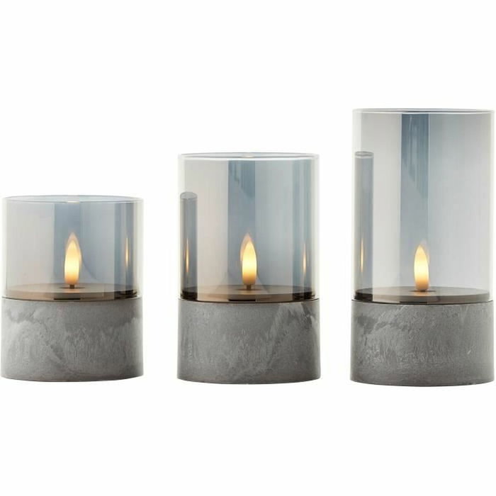 Brilliant Lot de 3 Lampes à Poser LED Bougie, Gris et Verre Fumé, 2500K