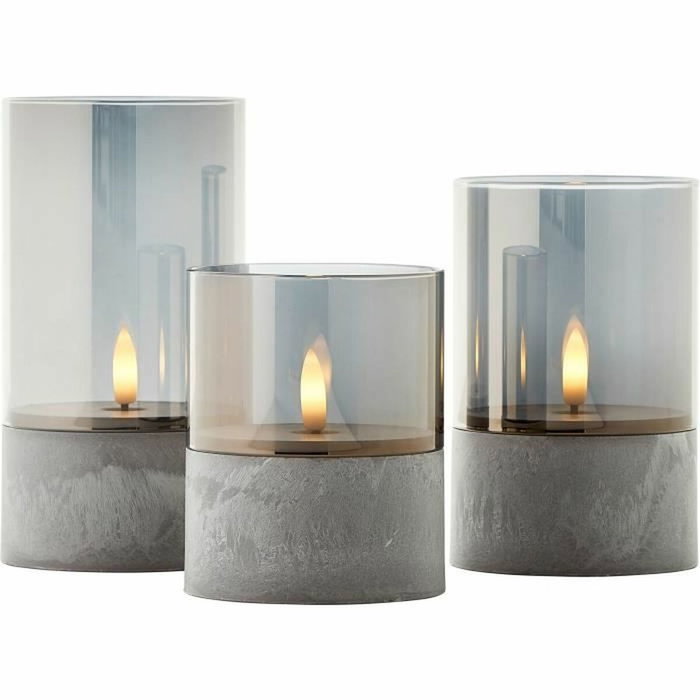 Brilliant Lot de 3 Lampes à Poser LED Bougie, Gris et Verre Fumé, 2500K