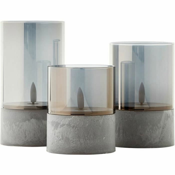Brilliant Lot de 3 Lampes à Poser LED Bougie, Gris et Verre Fumé, 2500K