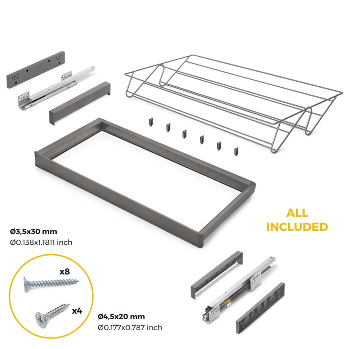 Emuca Kit tiroir à chaussures et rack ajustable Quartz pour armoires, glissières extension totale et à fermeture douce, Module 90cm, Finition Titane Emuca Kit tiroir à chaussures et rack ajustable Quartz pour armoires, glissières extension totale et à fermeture douce, Module 90cm, Finition Titane