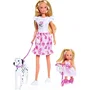 Simba Dickie Group Steffi Love Poupée Dalmatien 29 cm + Evi Love 12 cm avec 2 Figurines Chien Dalmatien et Trotinette - Jouet Enfant dès 3 ans