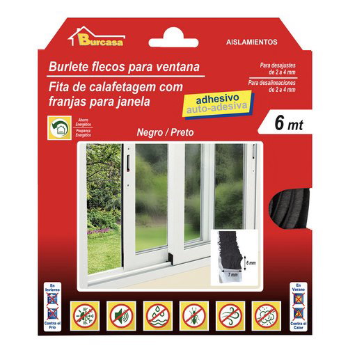 Burcasa Burlete à franges adhésif pour fenêtres, 6 m, noir Burcasa Burlete à franges adhésif pour fenêtres, 6 m, noir