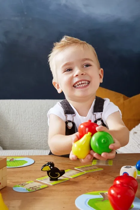 HABA - Mon Premier Verger - Jeu de Société en Bois Éducatif pour Tout-Petits - Stimule la Motricité