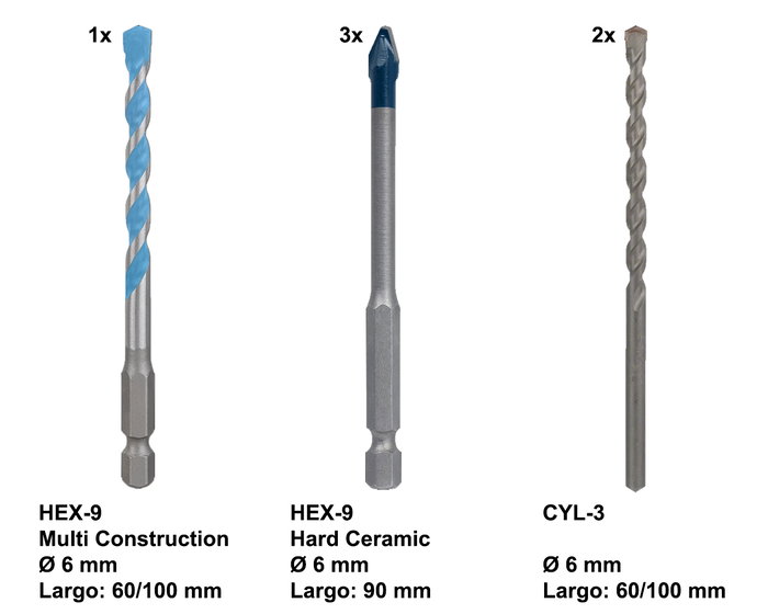 BOSCH Set de forets 5+1 : 3 porcelaine, 2 béton et 1 multi-matériaux 6mm BOSCH Set de forets 5+1 : 3 porcelaine, 2 béton et 1 multi-matériaux 6mm