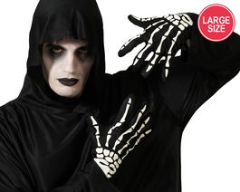 Guantes Negros Adulte avec Impression d'Os Blancs pour Costume de Squelette - Halloween, Carnaval, Fêtes à Thème