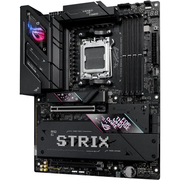 ASUS ROG STRIX B850-E GAMING WiFi, Carte mère ATX AMD B850 Socket AM5, Wi-Fi 7, Ethernet 5 Gb/s, DDR5, SATA/M.2 ASUS ROG STRIX B850-E GAMING WiFi, Carte mère ATX AMD B850 Socket AM5, Wi-Fi 7, Ethernet 5 Gb/s, DDR5, SATA/M.2
