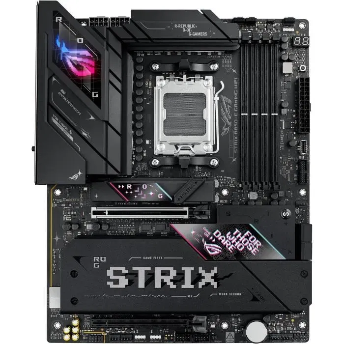 ASUS ROG STRIX B850-E GAMING WiFi, Carte mère ATX AMD B850 Socket AM5, Wi-Fi 7, Ethernet 5 Gb/s, DDR5, SATA/M.2 ASUS ROG STRIX B850-E GAMING WiFi, Carte mère ATX AMD B850 Socket AM5, Wi-Fi 7, Ethernet 5 Gb/s, DDR5, SATA/M.2
