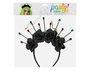 Couronne noire avec décorations de roses et épingles multicolores pour costume Halloween Gothique, cosplay et fêtes à thème