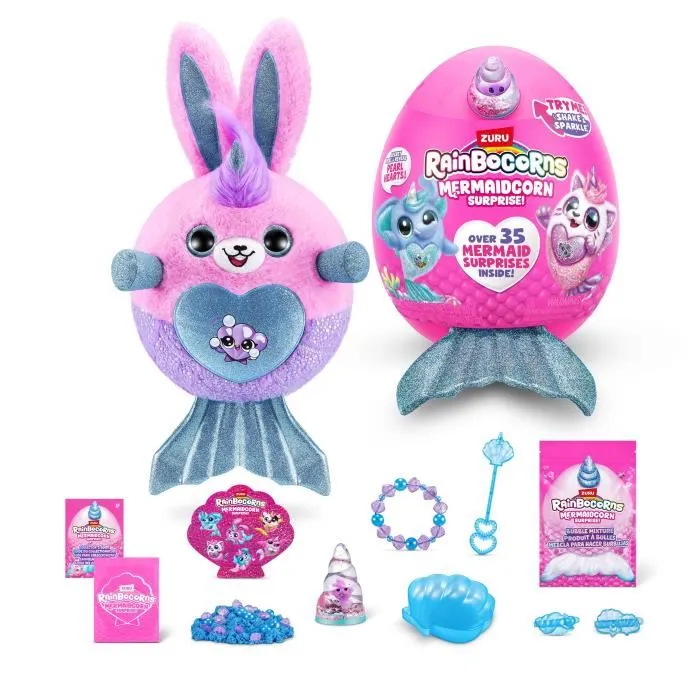 Zuru Mermaidcorn Surprise S7 - Peluche surprise licorne sirène avec queue brillante à éclore - 35 surprises incluses