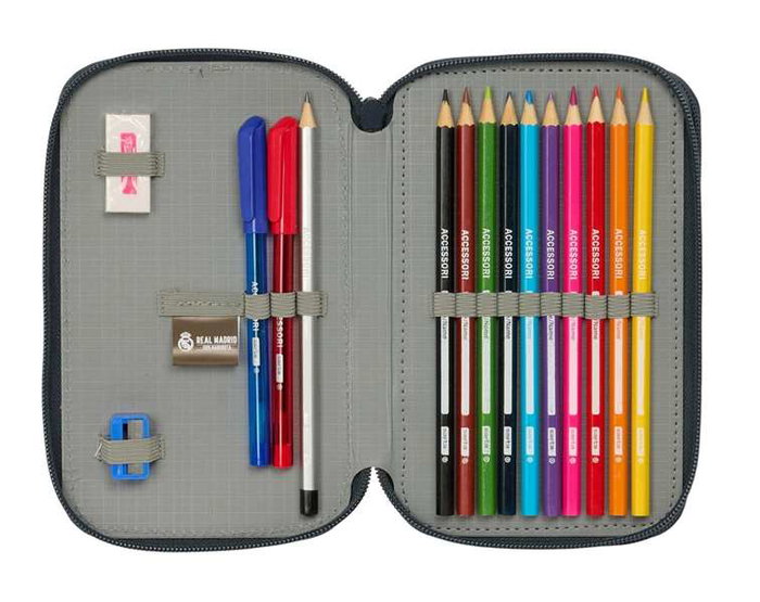 Safta Plumier double poche 29 pièces Real Madrid Équipement 25/26 12,5x19,5x4 cm pour enfants à partir de 3 ans