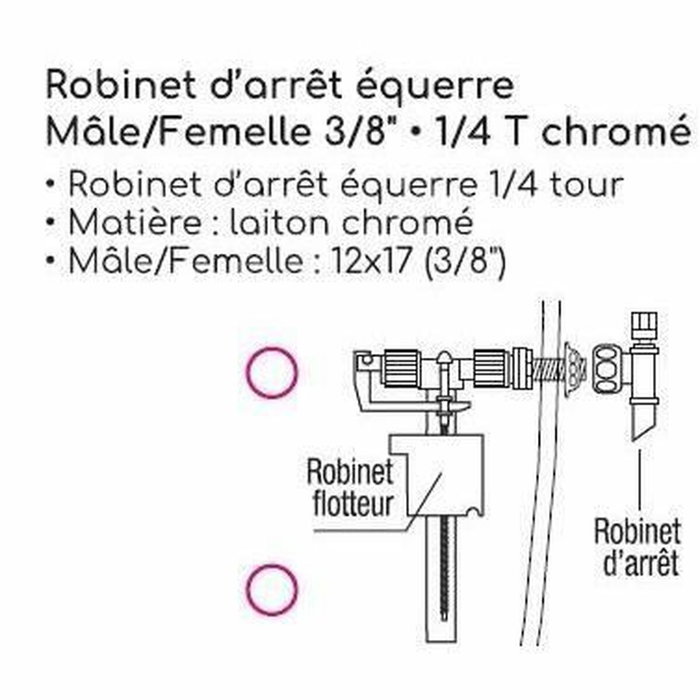 Edouard Rousseau Robinet d'arrêt équerre 1/4 de tour 3/8'' mâle/femelle Laiton chromé