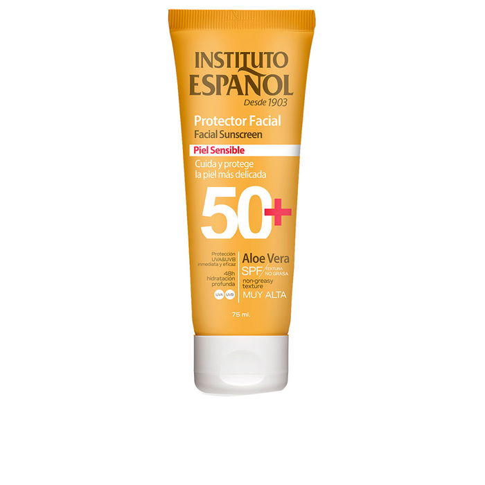 Instituto Español Crème solaire visage SPF 50+ pour peaux sensibles, protection maximale UVA/UVB, texture légère, résistante à l'eau, 75 ml Instituto Español Crème solaire visage SPF 50+ pour peaux sensibles, protection maximale UVA/UVB, texture légère, résistante à l'eau, 75 ml