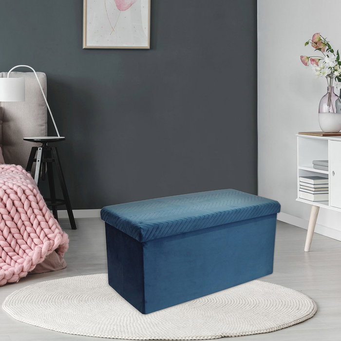 Home Deco Factory Pouf-banc Pliable Bleu Zig-Zag