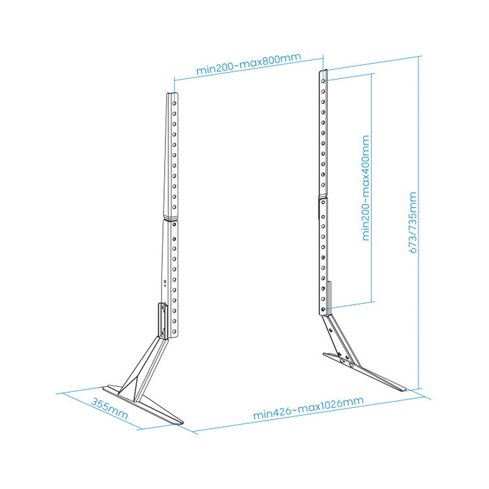 Tooq Support Mural pour Écran 23-75 Pouces, VESA 200x200 à 800x400, Charge Max 40 kg, Hauteur 673-735 mm, Noir