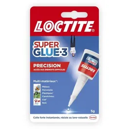 Loctite Super Glue-3 Précision - Colle Cyanocrylate Instantanée Ultra Précise - 5 g - Résistante à l'Eau et au Lave-Vaisselle