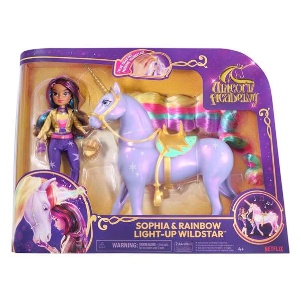 Spin Master Poupée Sophia 11 cm avec Licorne Wildstar lumineuse - Dimensions : 30,48 x 40,64 x 9,53 cm - Fonctionne avec 2 piles AA - À partir de 4 ans