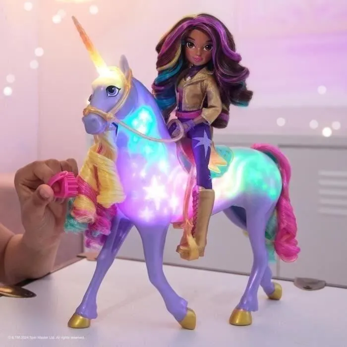 Spin Master Wildstar - Licorne interactive 28 cm avec effets lumineux et sonores + Poupée Sophia 24 cm - Coffret L'Ecole des Licornes - À partir de 4 ans
