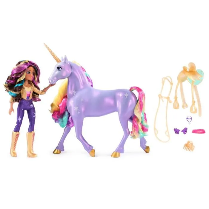Spin Master Wildstar - Licorne interactive 28 cm avec effets lumineux et sonores + Poupée Sophia 24 cm - Coffret L'Ecole des Licornes - À partir de 4 ans