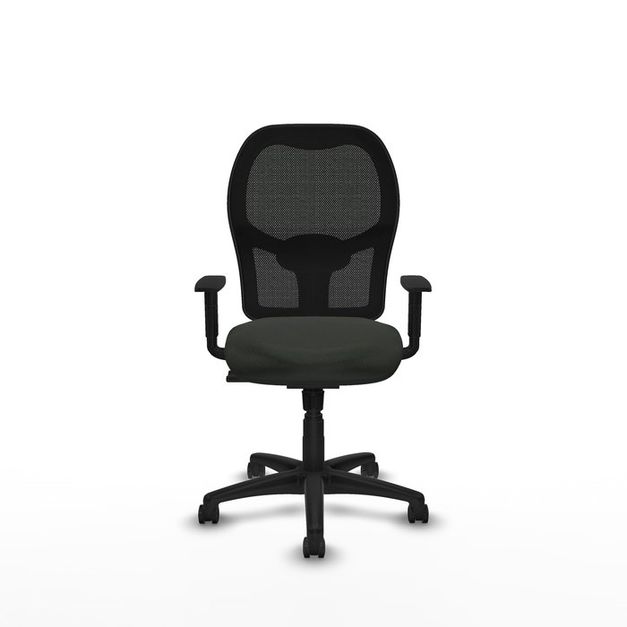 Chaise Alocén Synchro 3 positions tissu Noir Structure polyamide noire Accoudoir 1D Sans appui-tête Roulettes pour moquette