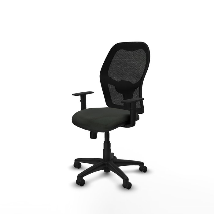 Chaise Alocén Synchro 3 positions tissu Noir Structure polyamide noire Accoudoir 1D Sans appui-tête Roulettes pour moquette