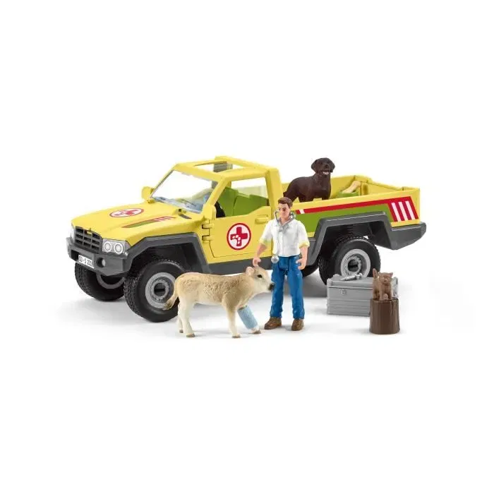 Schleich - Coffret de Visite Vétérinaire à la Ferme 12 Pièces, Figurines Animaux de la Ferme, Véhicule Pick-up et Vétérinaire, Kit d'Extension Farm World 42503