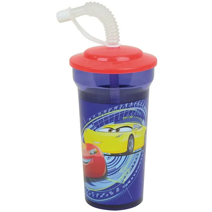 Fun House - Lot de Vaisselle Disney Cars - 2 Assiettes Creuses 16 cm, 2 Verres 220 ml, 2 Sets de Couverts et Gobelet Paille