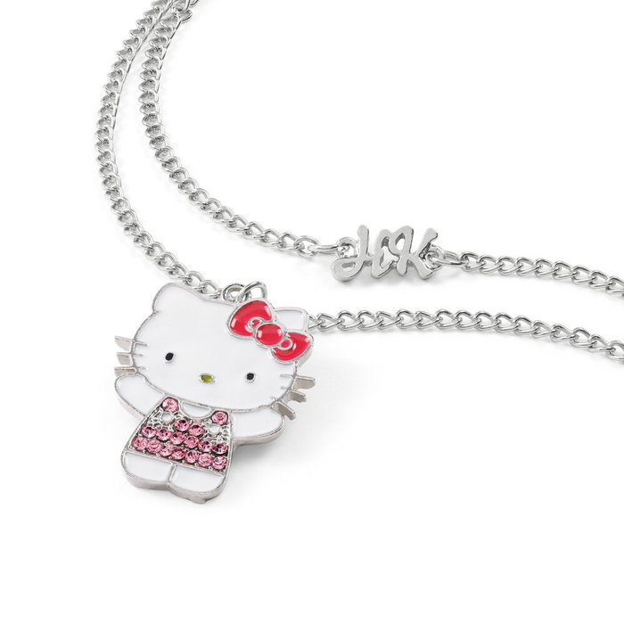 PEERS HARDY Collier Hello Kitty and Friends avec Pendentif, lazo et pierres, baigné argenté PEERS HARDY Collier Hello Kitty and Friends avec Pendentif, lazo et pierres, baigné argenté