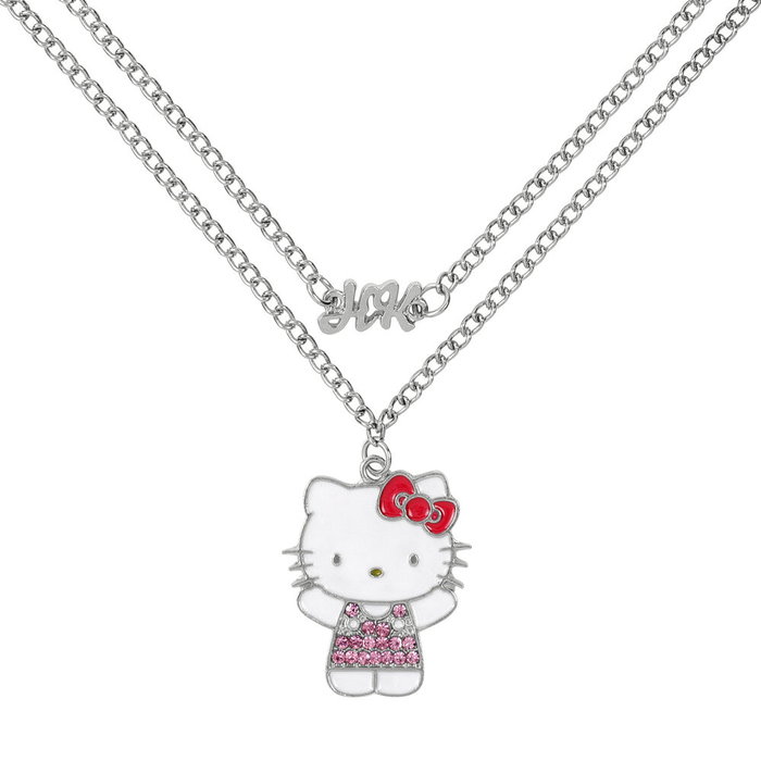 PEERS HARDY Collier Hello Kitty and Friends avec Pendentif, lazo et pierres, baigné argenté PEERS HARDY Collier Hello Kitty and Friends avec Pendentif, lazo et pierres, baigné argenté