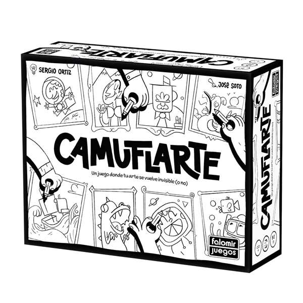 Falomir Jeu Camuflarte - Jeu de société en espagnol avec 6 ardoises, 6 feutres, 6 gommes, 1 tableau de scores, 54 cartes et 1 minuteur pour enfants 6 mois à 8 ans