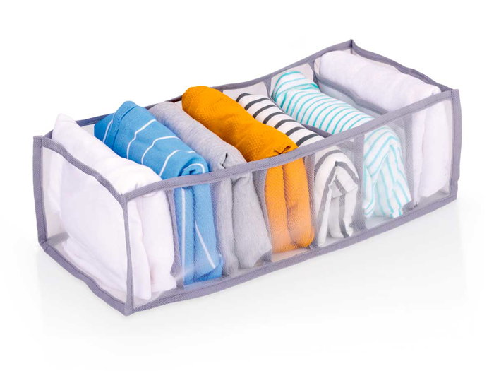 Kipit Organisateur 7 compartiments Gris pour sous-vêtements Tissu Nylon 36x17x12 cm (Set de 24)