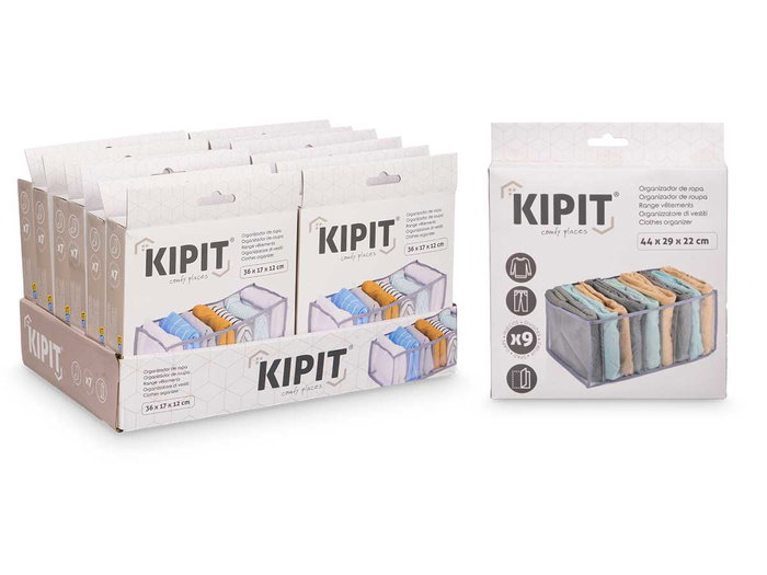 Kipit Organisateur 7 compartiments Gris pour sous-vêtements Tissu Nylon 36x17x12 cm (Set de 24)