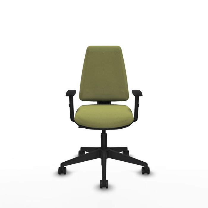 Chaise Elche Contact permament de base Tissu Vert olive Base pyramidale noire Accoudoir 1D Sans appui-tête Roulettes 65mm nylon