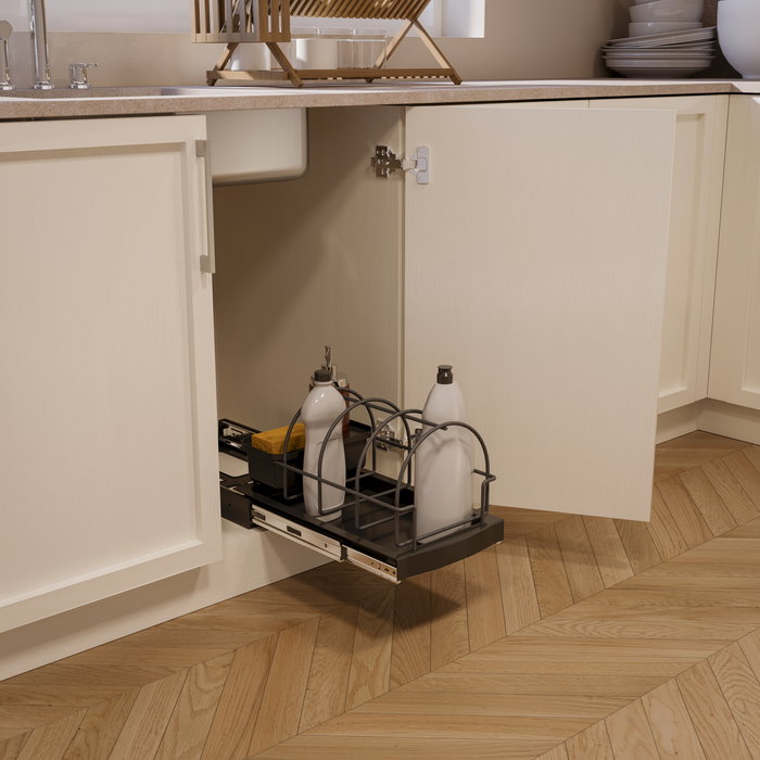 Emuca Plateau pour accessoires de cuisine avec fixation inférieure et extraction manuelle, Plastique gris anthracite Emuca Plateau pour accessoires de cuisine avec fixation inférieure et extraction manuelle, Plastique gris anthracite