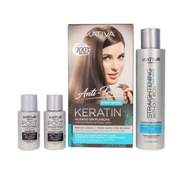 Kativa Xpert Repair - Kit de lissage sans fer à lisser avec kératine et huile de coco - Anti-frisottis, réparation des pointes, brillance, effet jusqu'à 30 jours