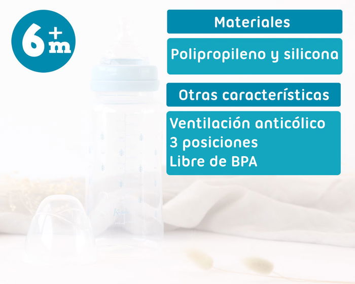 KioKids Biberon Anticolique 360 ml bleu Petits Moments pour bébé +6 mois avec tétine silicone universelle 3 positions et sans BPA KioKids Biberon Anticolique 360 ml bleu Petits Moments pour bébé +6 mois avec tétine silicone universelle 3 positions et sans BPA