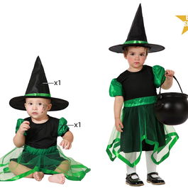 Déguisement de sorcière pour bébé fille 24 mois - Vert et noir avec chapeau et jupe tulle - Halloween, carnaval, photos