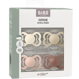 Bibs Pack de 4 sucettes Supreme symétriques T1, Caoutchouc naturel, Ivory Vanilla Blush Woodchuck