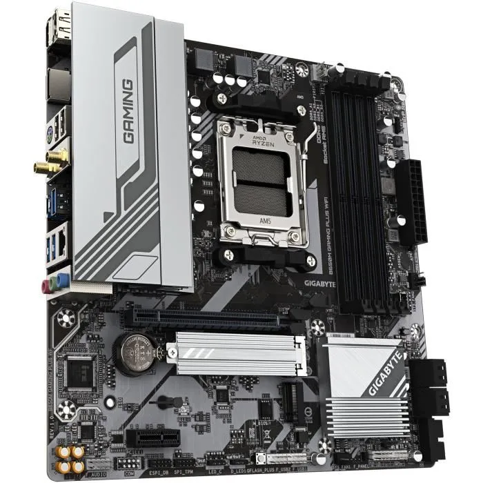 Gigabyte B650M GAMING PLUS WiFi - Carte mère AM5 pour AMD Ryzen 9000/8000/7000, DDR5 jusqu'à 8000 MHz, WiFi 6E, 2x M.2 PCIe 4.0, LAN 2.5 GbE, USB 3.2