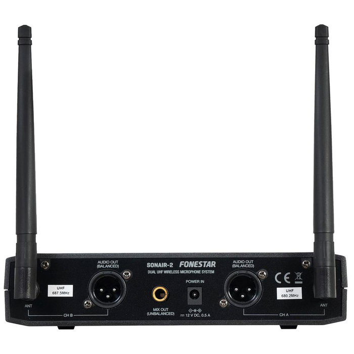 Fonestar Sonair Système Micro UHF Double Sans Fil 2 Micros Main UHF Récepteur Inclus