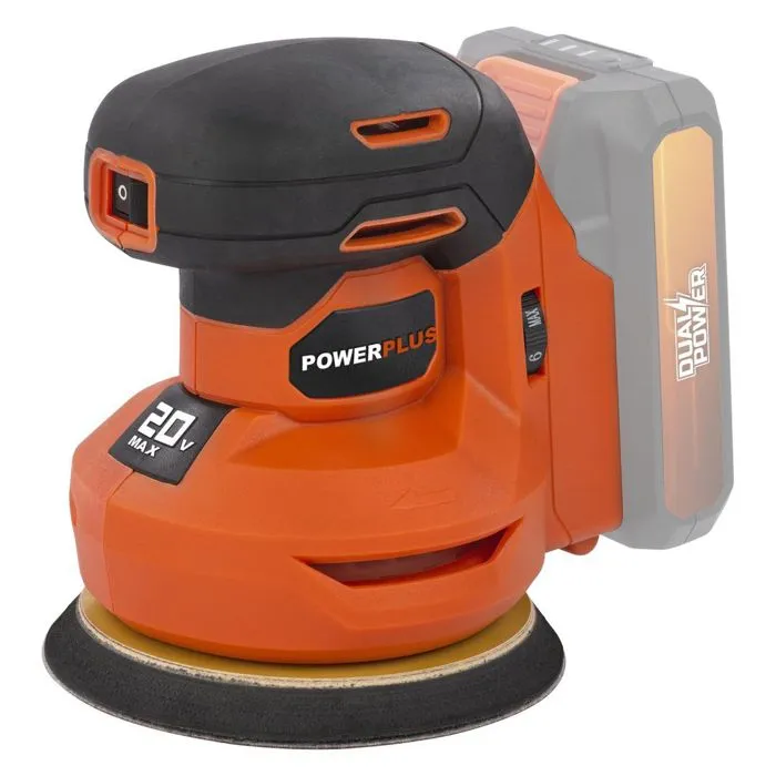 Dual Power POWDP50400 - Ponceuse excentrique sans fil 20V Ø125, vitesse variable, système d'extraction de poussière, livrée avec abrasif
