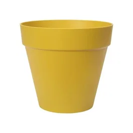 Elho Pot de fleurs rond Loft Urban 25, Ø 24.5 x H 22.2 cm, jaune ocre, résistant au gel, avec réserve d'eau, extérieur