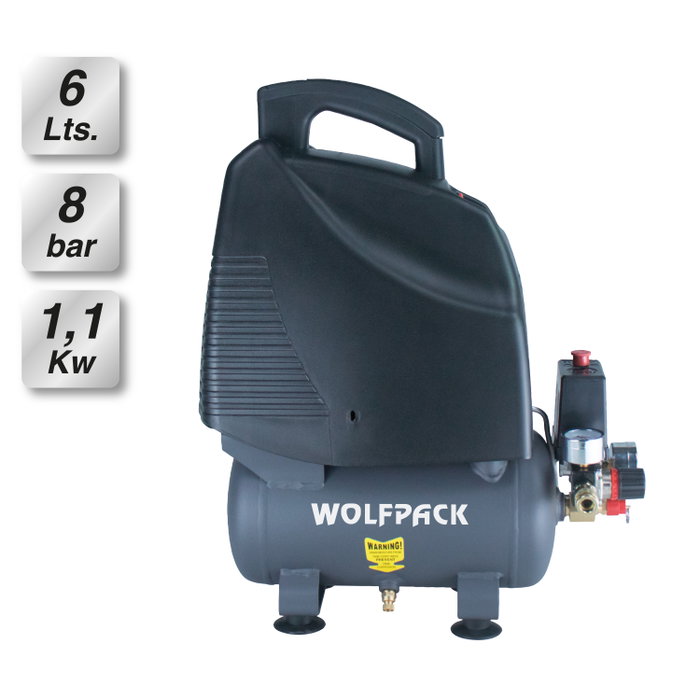 WOLFPACK LINEA PROFESIONAL Compresseur 6 Litres 1,5 HP Sin Aceite WOLFPACK LINEA PROFESIONAL Compresseur 6 Litres 1,5 HP Sin Aceite