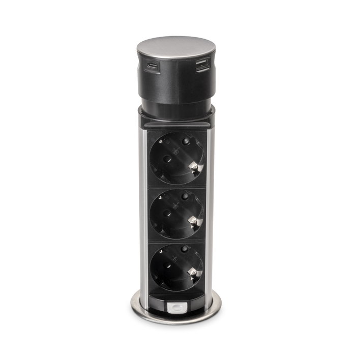 Emuca Multiconnecteur Vertikal Push 60 avec 3 prises Schuko et USB