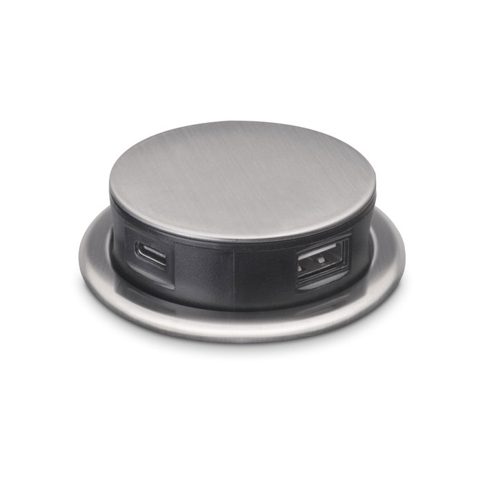 Emuca Multiconnecteur Vertikal Push 60 avec 3 prises Schuko et USB