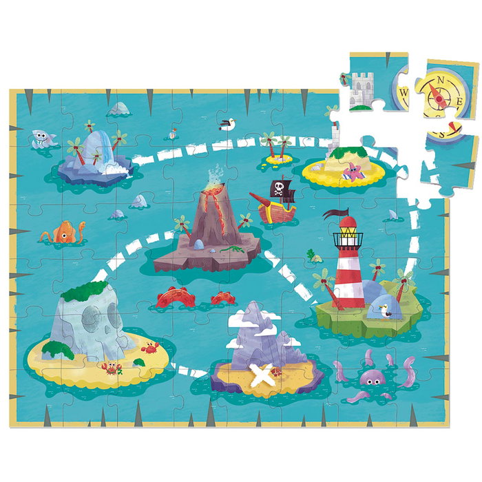 Goula Puzzle XXL Thème Pirates - 48 Pièces Extra-Larges avec Illustrations et Carte au Trésor - À partir de 3 ans