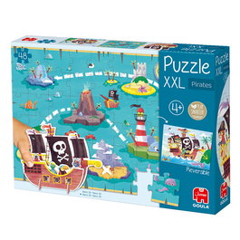 Goula Puzzle XXL Thème Pirates - 48 Pièces Extra-Larges avec Illustrations et Carte au Trésor - À partir de 3 ans